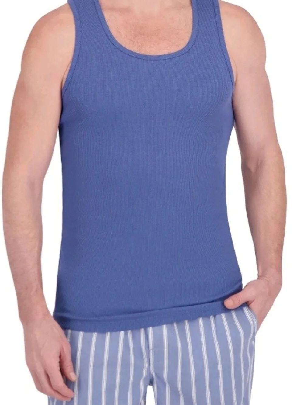 Hanes Blue Ribbed Tank and Light Blue Striped Sleep Pants Set. Size Small. NWT.